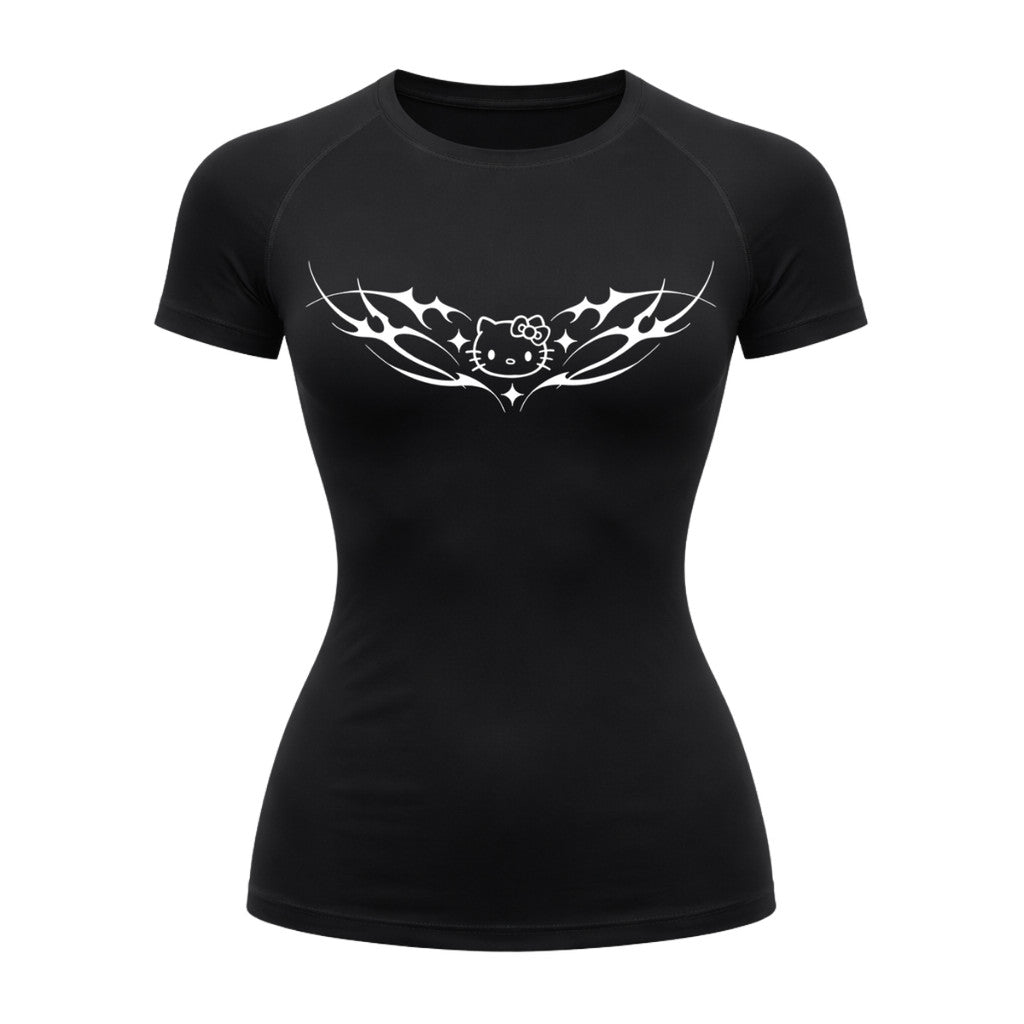 Camiseta Compressão Uv Manga Curta Cyber Tribal Angel Hello Kitty Rash Guard
