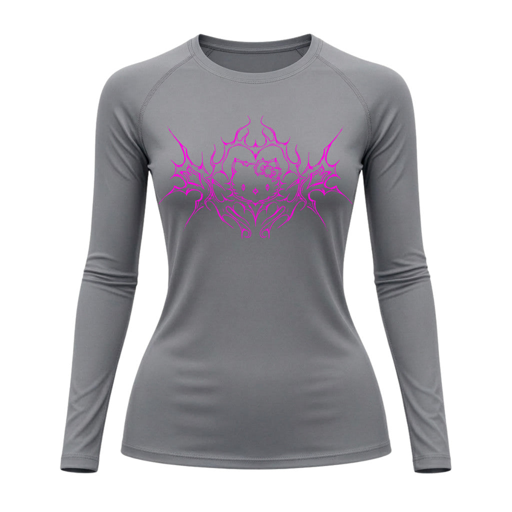 Camiseta Compressão Uv Manga Longa Cyber Tribal Black Heart Hello Kitty Rash Guard