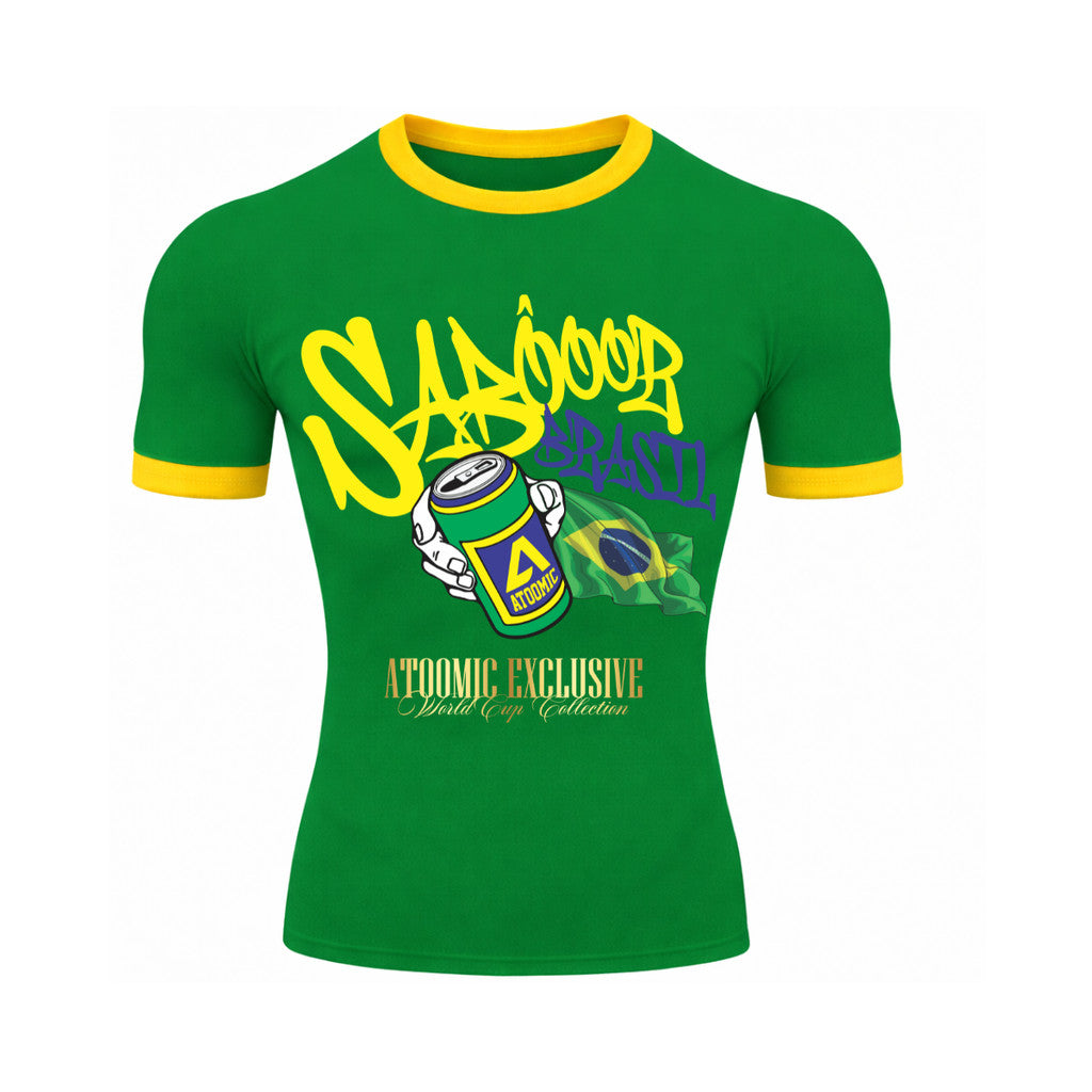 Camiseta Manga Curta Gola E Manga Colorida UV Atoomic Sabor Brasil Edition Copa