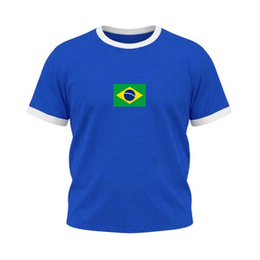Camiseta Plus Size Manga Curta Bandeira Do Brasil Colorida