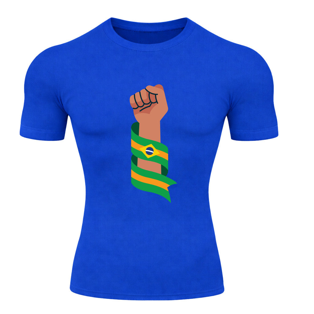 Camiseta Compressão Manga Curta Proteção UV 50+ Resistência Brasil Colorido Camiseta Varias Cores Rash Guard
