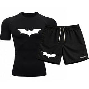 Kit Camiseta Térmica Manga Curta Uv E Bermuda Elastano Estampa Batman Rash Guard