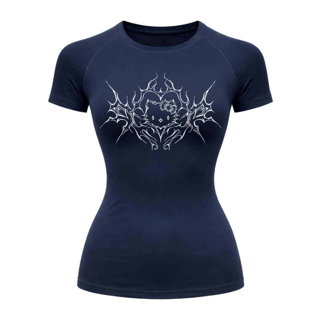 Camiseta Compressão Uv Manga Curta Cyber Tribal Black Heart Hello Kitty Rash Guard