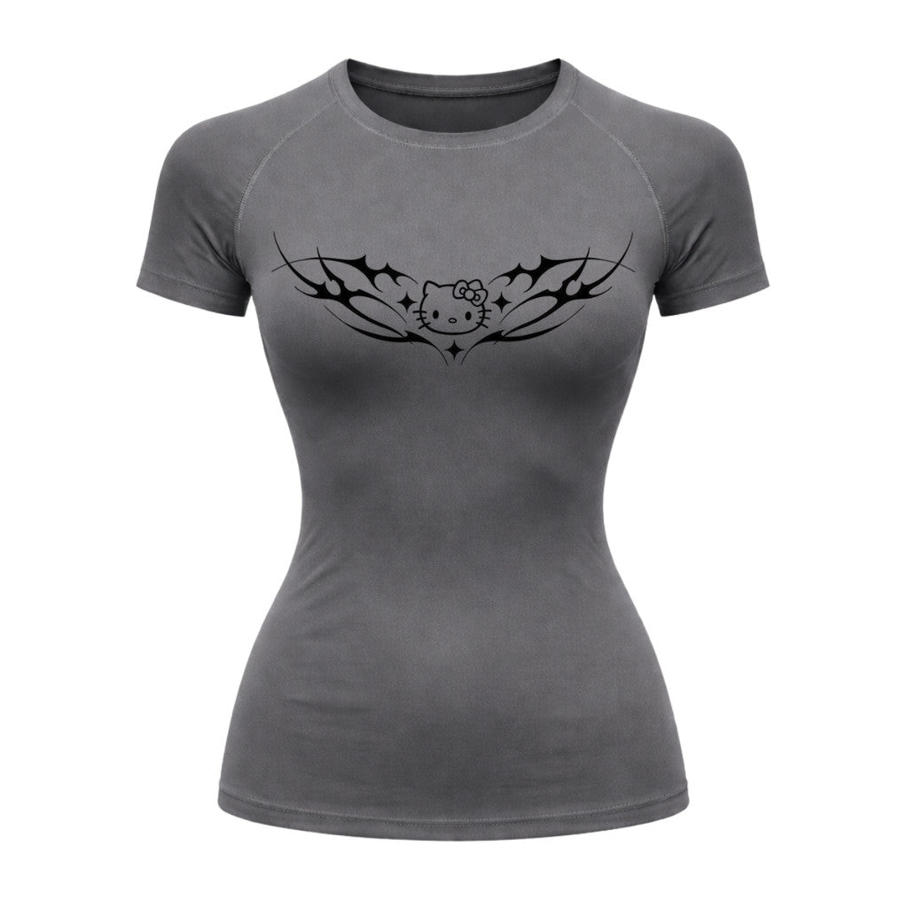 Camiseta Compressão Uv Manga Curta Cyber Tribal Angel Hello Kitty Rash Guard