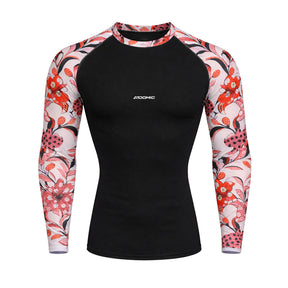 Camiseta Feminina Manga Branca Com Flores Vermelhas Compressão Proteção Uv 50+