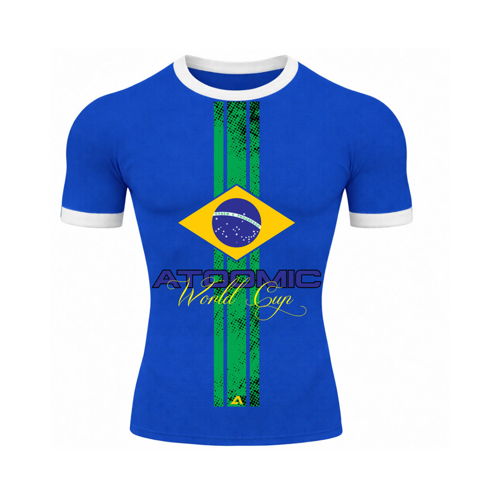Camiseta Gola E Manga Colorida Manga Curta UV Atoomic Brasil Edition Varias Cores Rash Guard