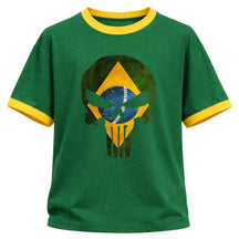 Camiseta Algodão Manga Curta Gola E Manga Colorida UV Justiceiro Brasil Rash Guard