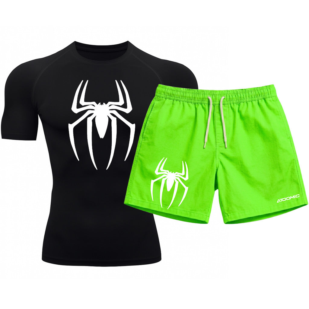Kit Camiseta Térmica Manga Curta Uv E Bermuda Elastano Estampa Spider Man