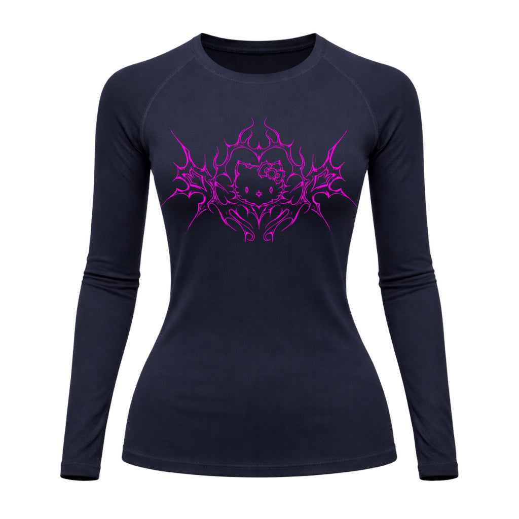 Camiseta Compressão Uv Manga Longa Cyber Tribal Black Heart Hello Kitty Rash Guard
