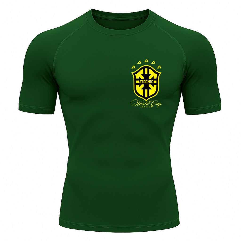 Camiseta Compressão Manga Curta UV Atoomic Escudo Brasil Prime Varias Cores Rash Guard
