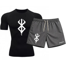 Kit Camiseta Térmica Manga Curta Uv E Bermuda Elastano Estampa Berderk Rash Guard