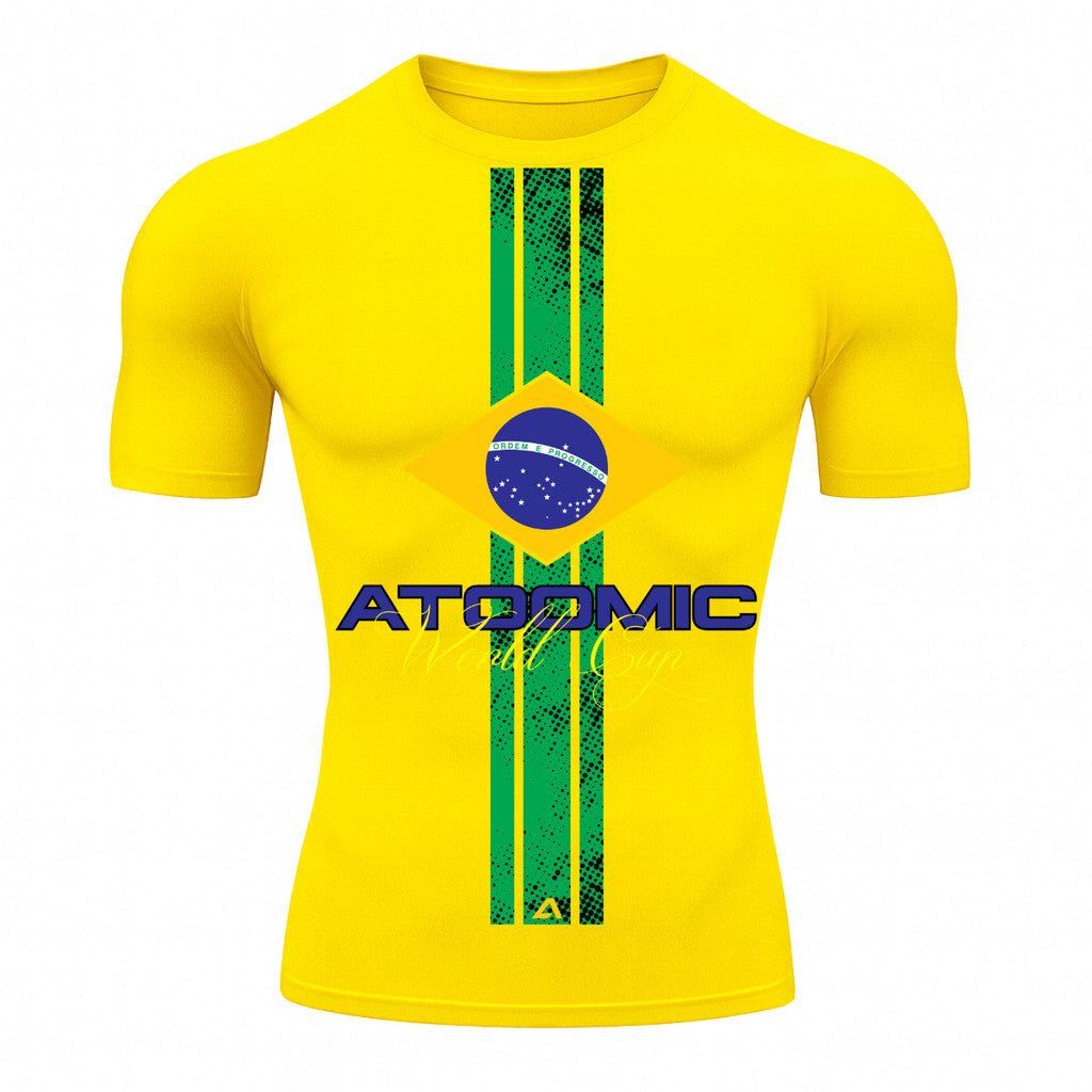 Camiseta Compressão Manga Curta UV Atoomic Brasil Edition Varias Cores Rash Guard
