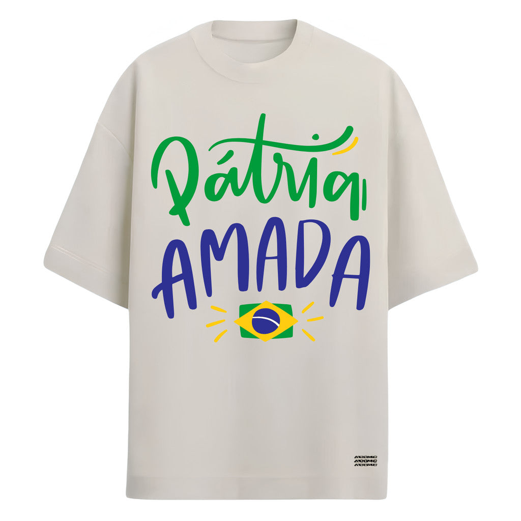 Camiseta Oversized Manga Curta Pátria Amada Brasil Varias Cores