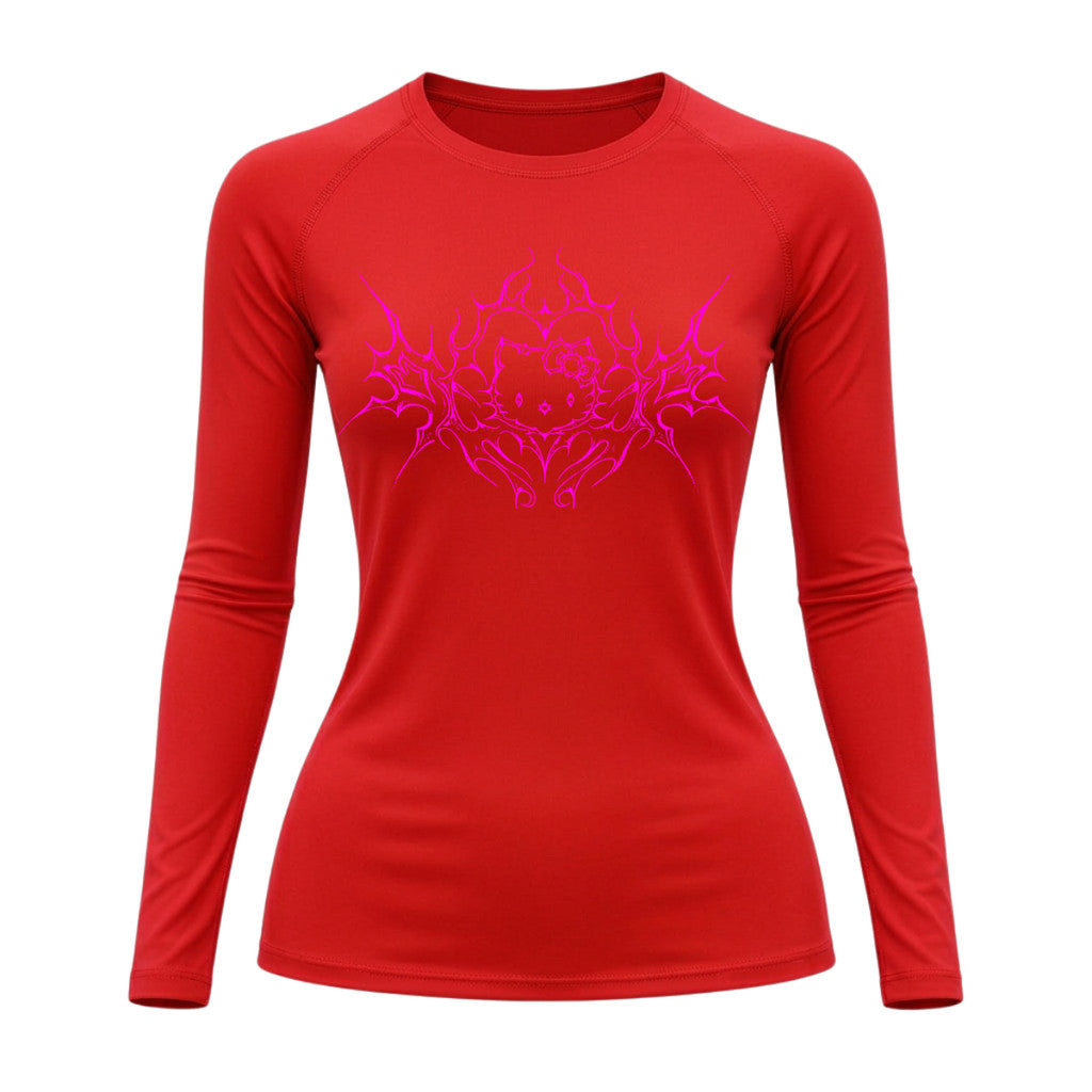 Camiseta Compressão Uv Manga Longa Cyber Tribal Black Heart Hello Kitty Rash Guard