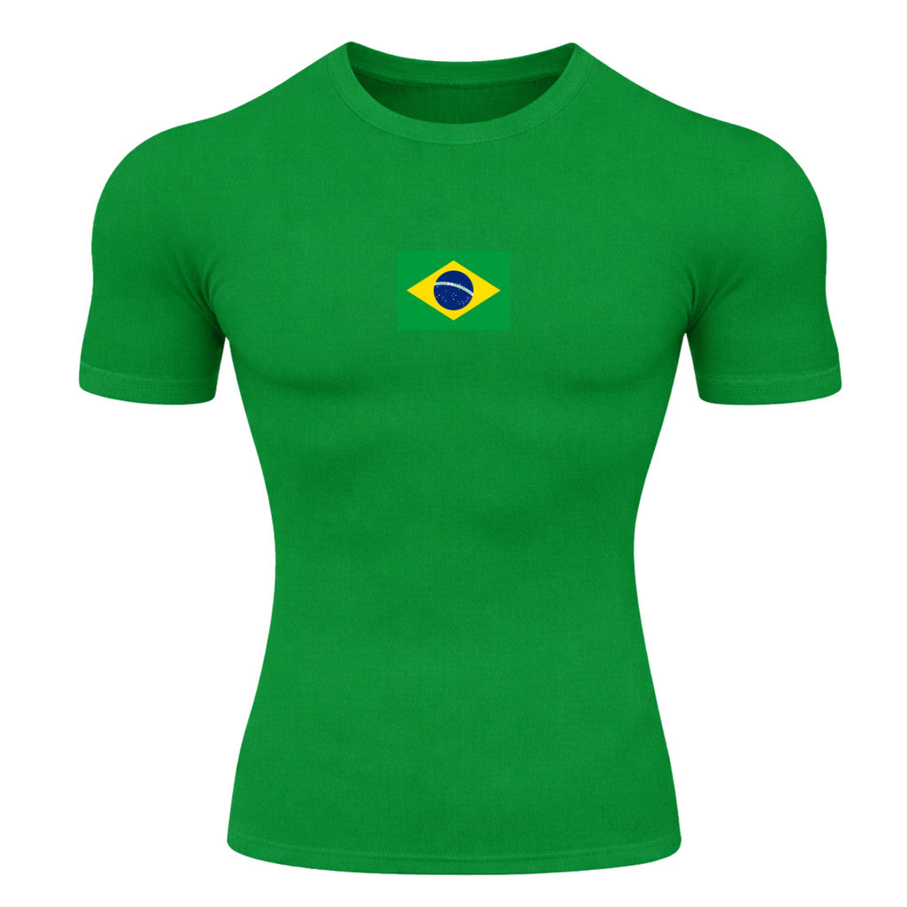 Camiseta Compressão Manga Curta Proteção UV 50+ Bandeira Do Brasil Varias Cores Rash Guard