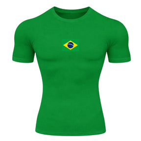 Camiseta Compressão Manga Curta Proteção UV 50+ Bandeira Do Brasil Varias Cores Rash Guard