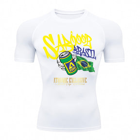 Camiseta Compressão Manga Curta UV Atoomic Sabor Brasil Varias Cores Rash Guard