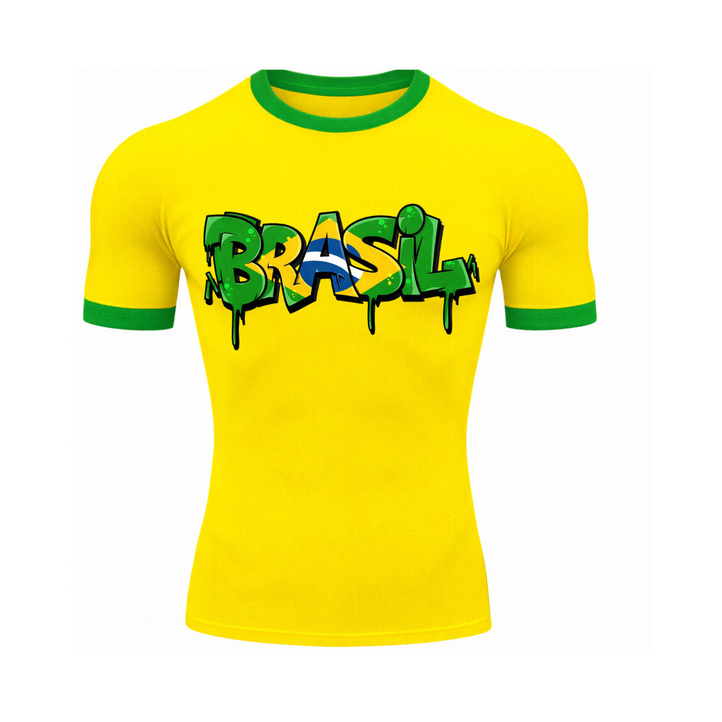 Camiseta Manga Curta Gola E Manga Colorida UV Atoomic Brasil Drip Edition Copa