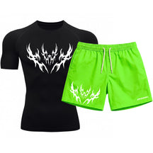 Kit Camiseta Térmica Manga Curta Uv E Bermuda Elastano Estampa Cyber Tribal Apex Shadow Rash Guard