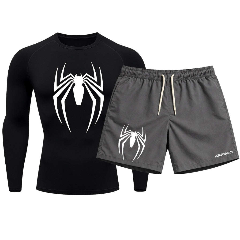 Kit Camiseta Térmica Manga Longa Uv E Bermuda Elastano Estampa Venom Rash Guard