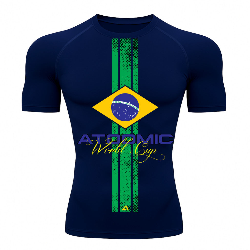 Camiseta Compressão Manga Curta UV Atoomic Brasil Edition Varias Cores Rash Guard