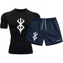 Kit Camiseta Térmica Manga Curta Uv E Bermuda Elastano Estampa Berderk Rash Guard
