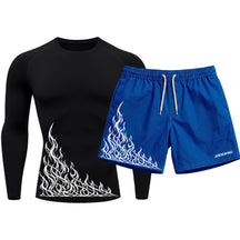 Kit Camiseta Térmica Manga Longa Uv E Bermuda Elastano Estampa Flame Velocity Rash Guard