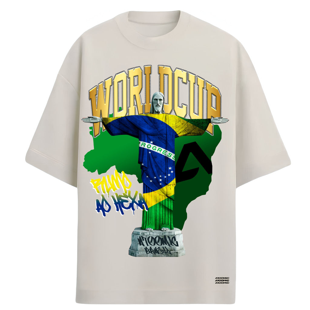 Camiseta Oversized Premium 20.1 Atoomic Brasil Rumo Ao Hexa Cristo Redentor Camisa Unissex