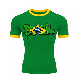 Camiseta Manga Curta Gola E Manga Colorida UV Atoomic Brasil Drip Edition Copa