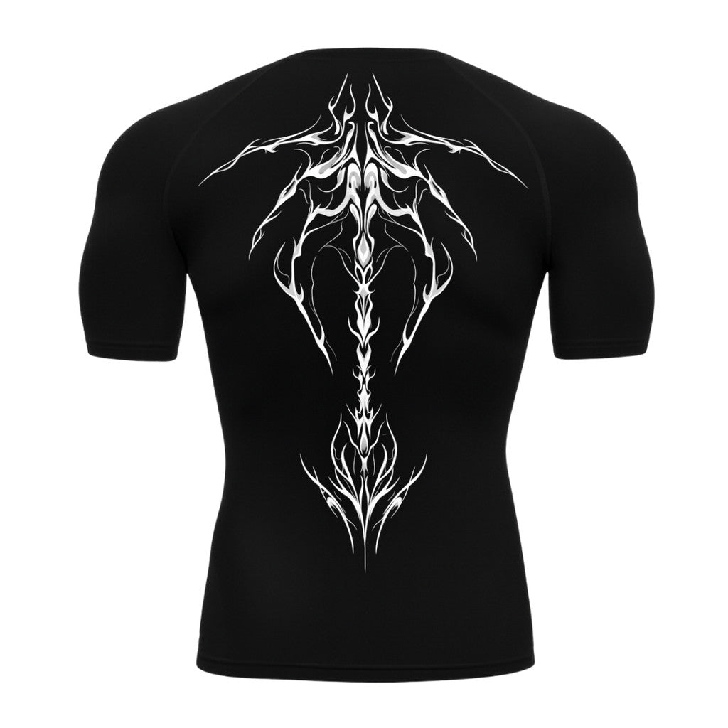 Camiseta Compressão Uv Manga Curta Cyber Tribal Unbreakable Dark Spine Rash Guard