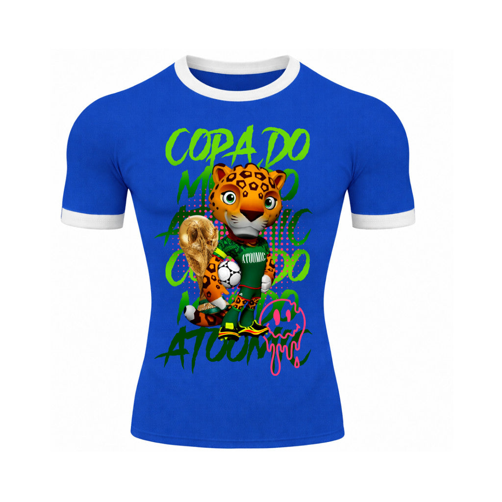 Camiseta Manga Curta Gola E Manga Colorida UV Atoomic Mascote Onça Brasil Edition Copa