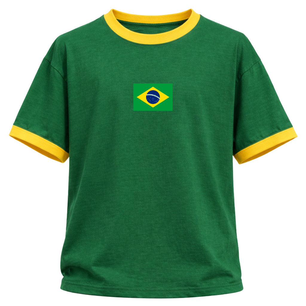 Camiseta Algodão Manga Curta Bandeira Do Brasil Camiseta Varias Cores