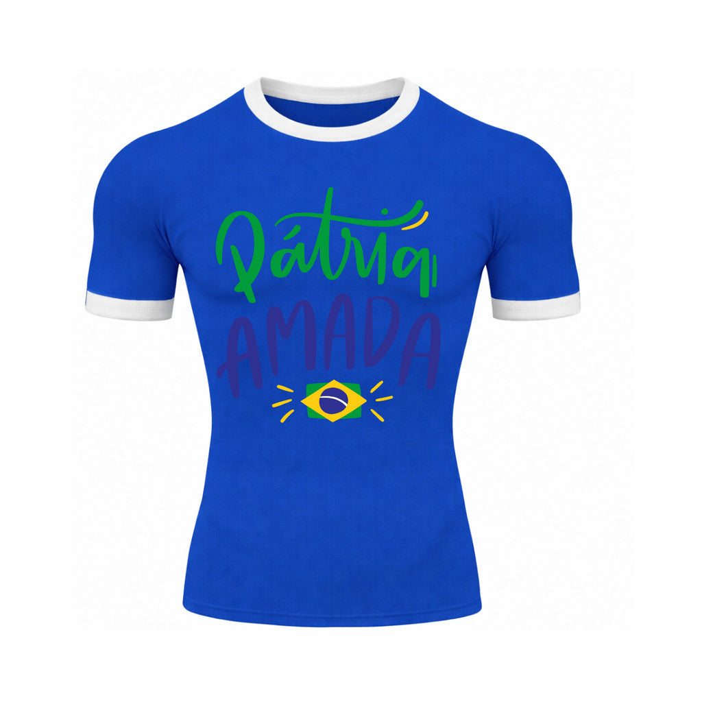 Camiseta Compressão Manga Curta Pátria Amada Brasil Colorida Rash Guard