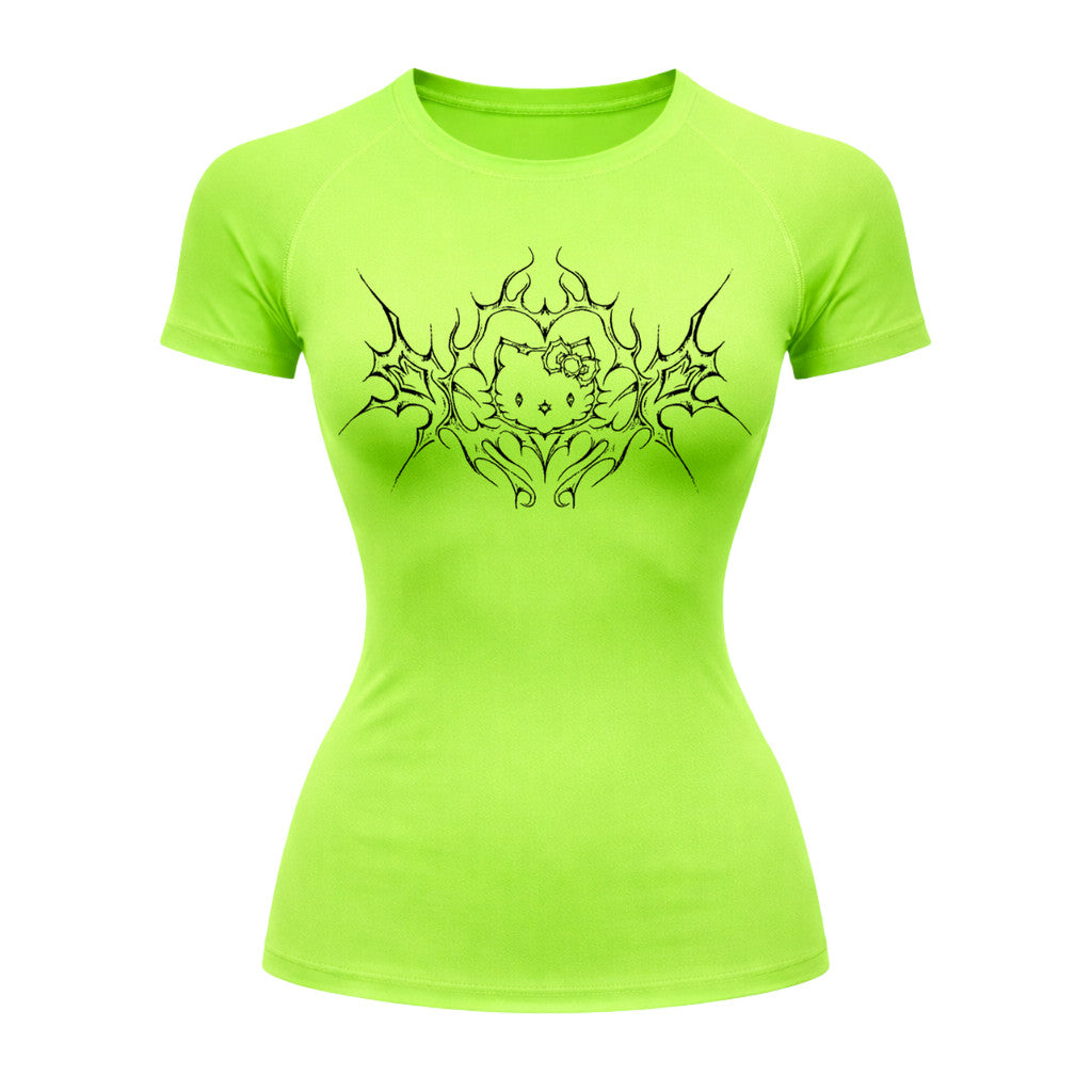 Camiseta Compressão Uv Manga Curta Cyber Tribal Black Heart Hello Kitty Rash Guard
