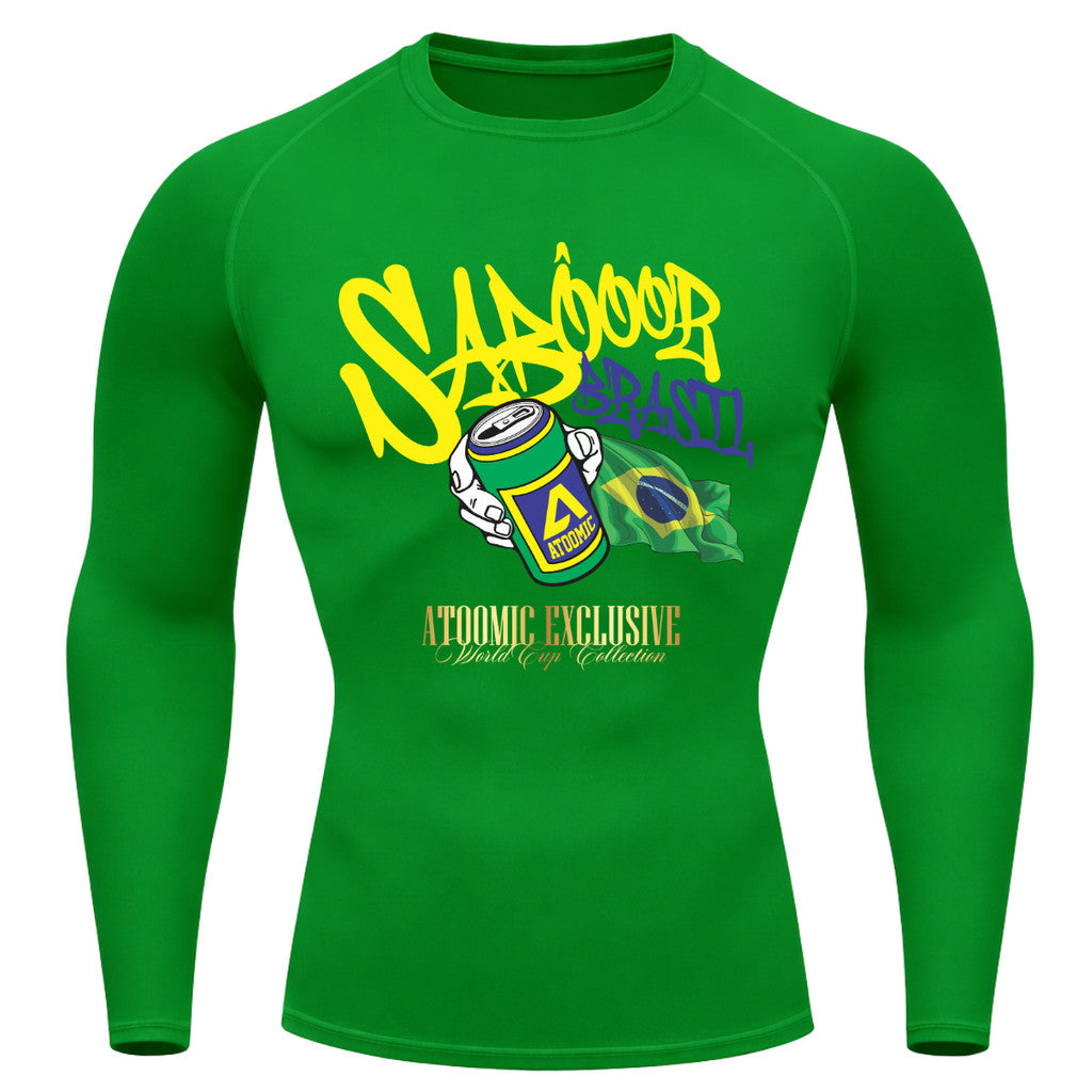 Camiseta Compressão Manga Longa UV Atoomic Sabor Brasil Varias Cores Rash Guard