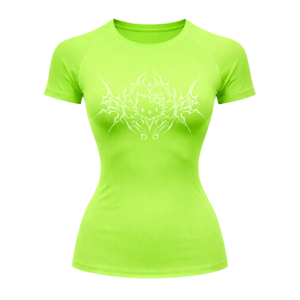 Camiseta Compressão Uv Manga Curta Cyber Tribal Black Heart Hello Kitty Rash Guard