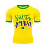 Camiseta Compressão Manga Curta Pátria Amada Brasil Colorida Rash Guard