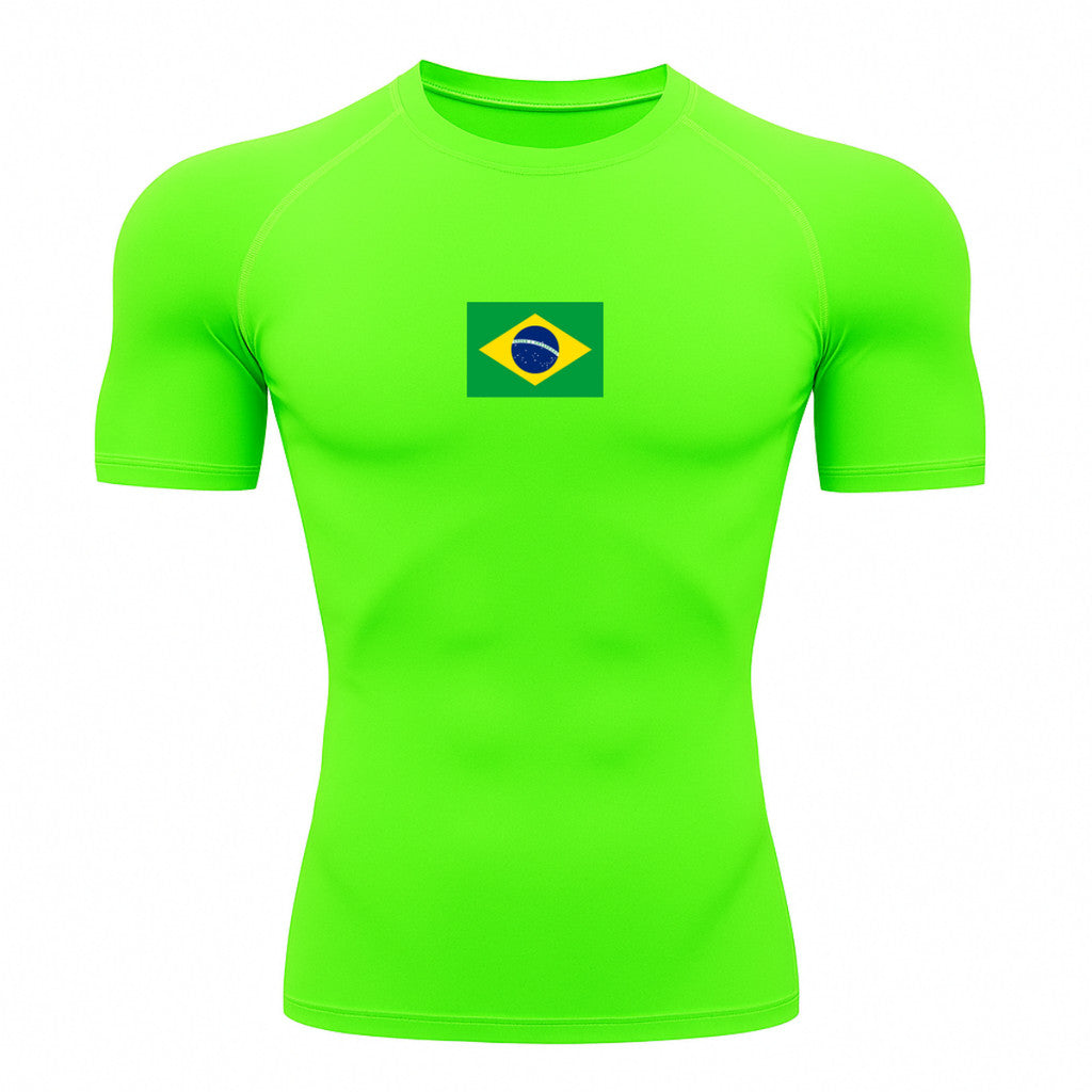 Camiseta Compressão Manga Curta Proteção UV 50+ Bandeira Do Brasil Varias Cores Rash Guard