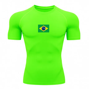 Camiseta Compressão Manga Curta Proteção UV 50+ Bandeira Do Brasil Varias Cores Rash Guard