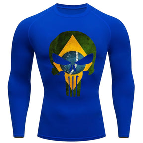Camiseta Compressão Manga Longa UV Justiceiro Brasil Varias Cores Rash Guard