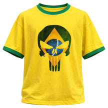 Camiseta Algodão Manga Curta Gola E Manga Colorida UV Justiceiro Brasil Rash Guard