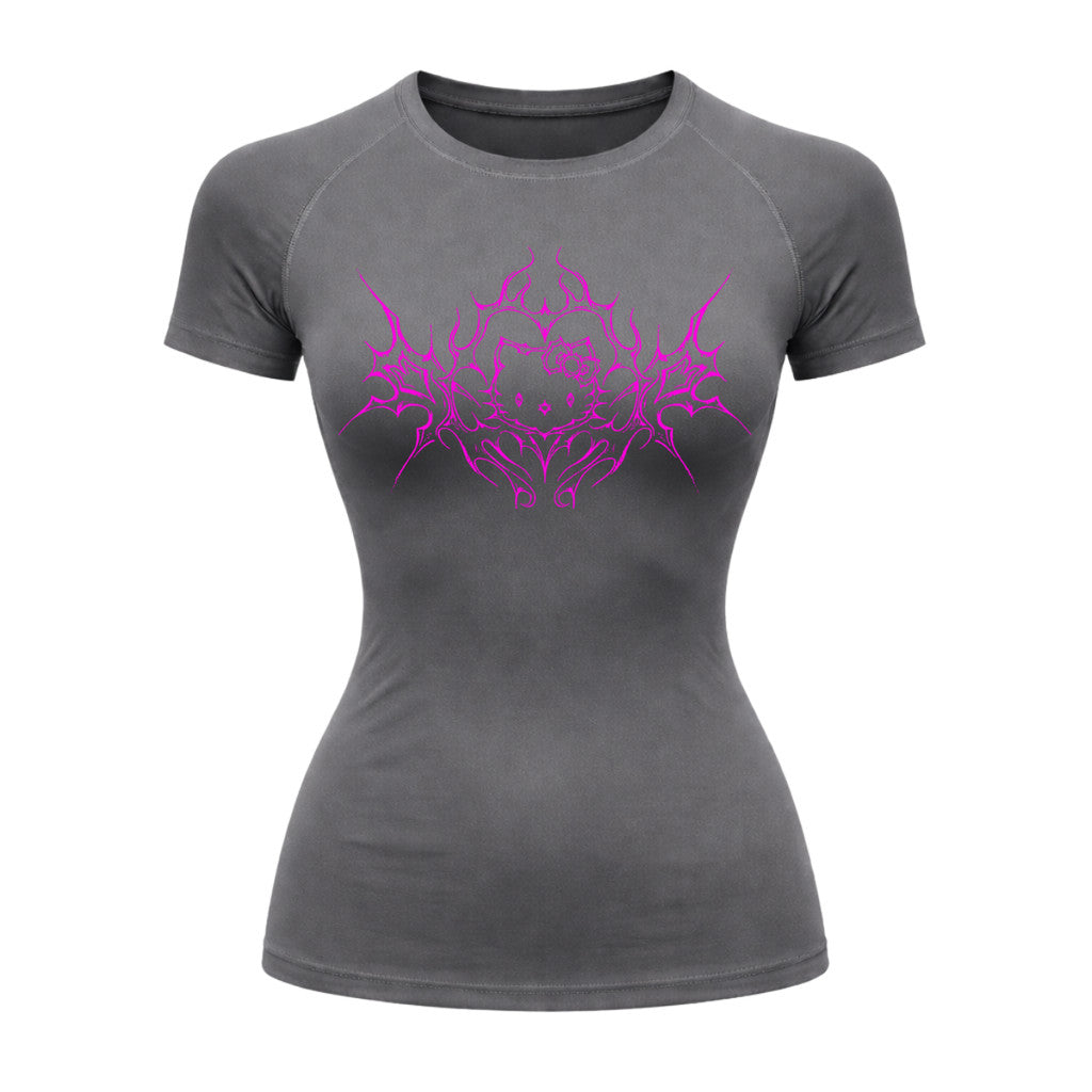 Camiseta Compressão Uv Manga Curta Cyber Tribal Black Heart Hello Kitty Rash Guard