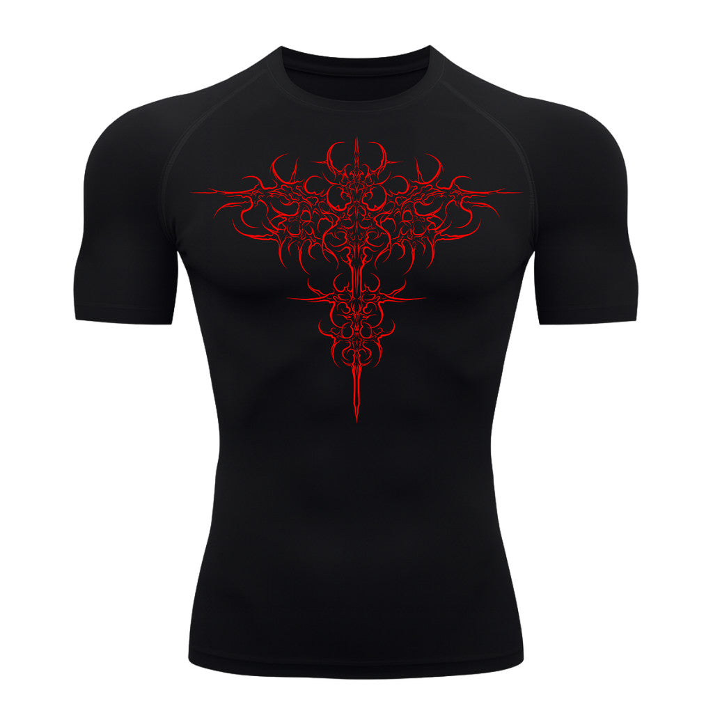 Camiseta Compressão Uv 50+ Manga Curta Cyber Tribal Savage Emblem Rash Guard
