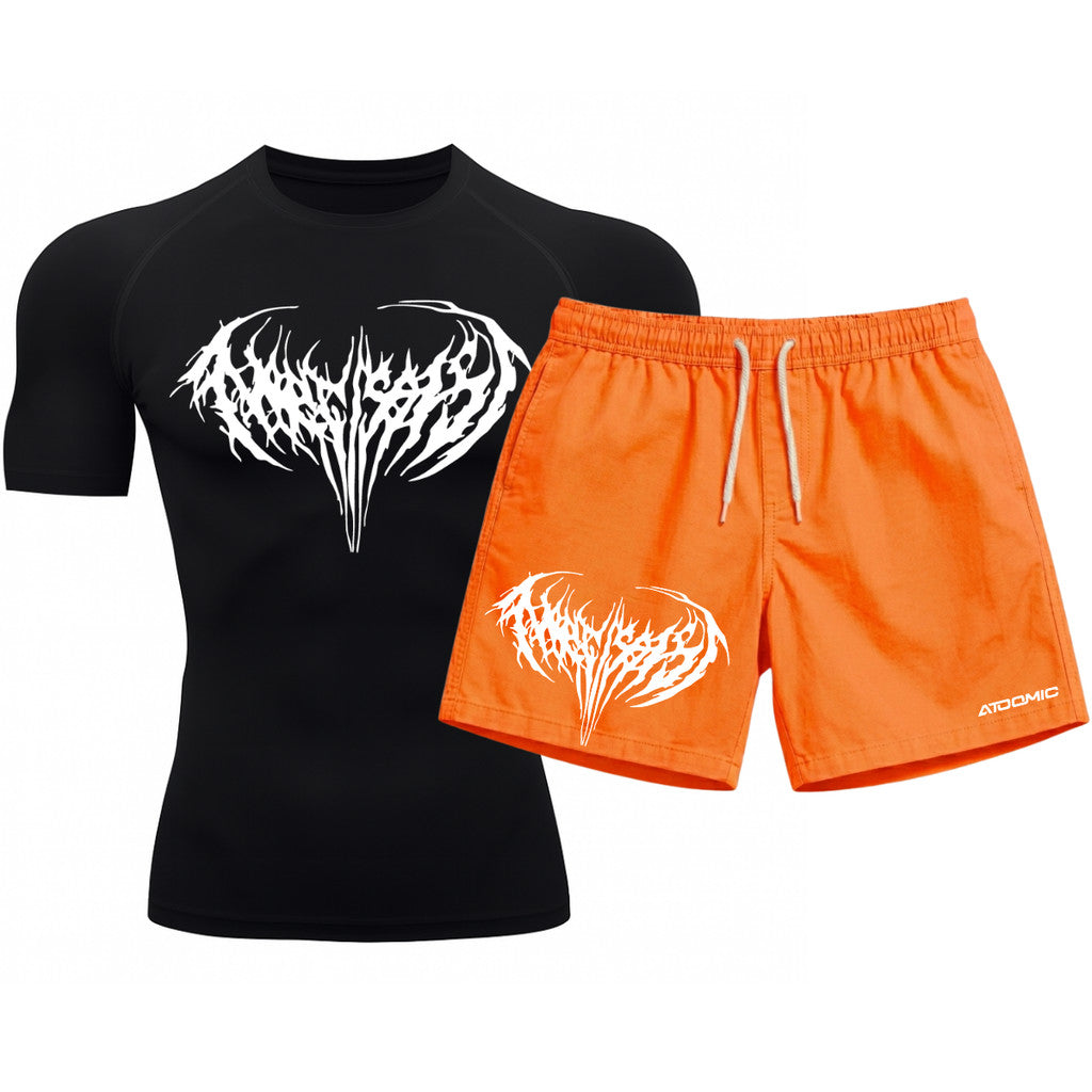 Kit Camiseta Térmica Manga Curta Uv E Bermuda Elastano Estampa Cyber Tribal Narcissist Rash Guard