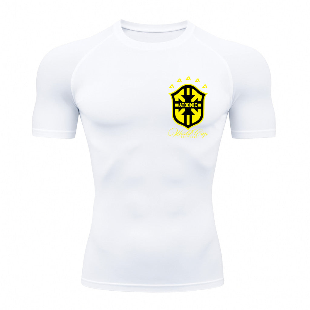 Camiseta Compressão Manga Curta UV Atoomic Escudo Brasil Prime Varias Cores Rash Guard