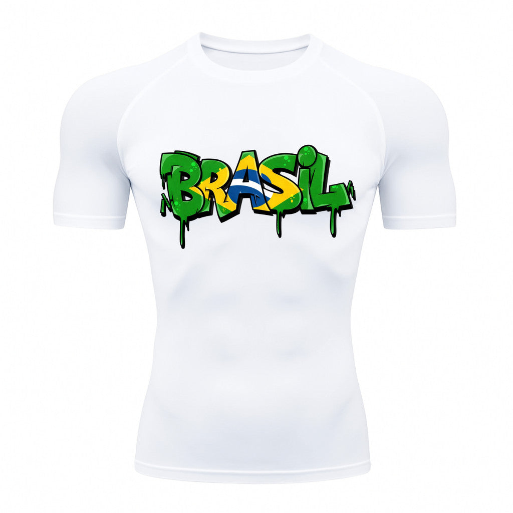 Camiseta Compressão Manga Curta UV Brasil Drip Edition Varias Cores Rash Guard
