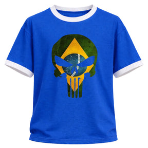 Camiseta Algodão Manga Curta Gola E Manga Colorida UV Justiceiro Brasil Rash Guard