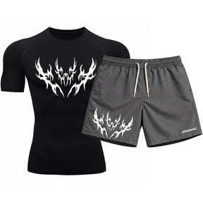 Kit Camiseta Térmica Manga Curta Uv E Bermuda Elastano Estampa Cyber Tribal Apex Shadow Rash Guard