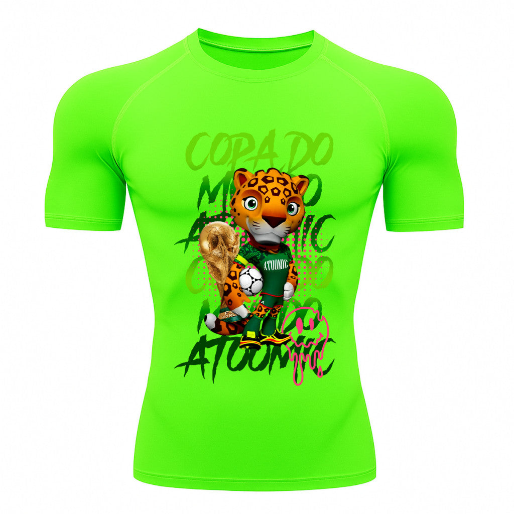 Camiseta Compressão Manga Curta UV Atoomic Onça Mascote Brasil Varias Cores Rash Guard