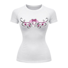 Camiseta Compressão Uv Manga Curta Cyber Tribal My Melody Hello Kitty Rash Guard